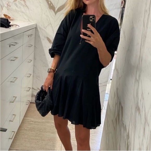 ANINE BING FLOUNCY V-NECK LONG BALLOON SLEEVE GODET DRESS BLACK NWT SIZE… - Picture 3 of 16